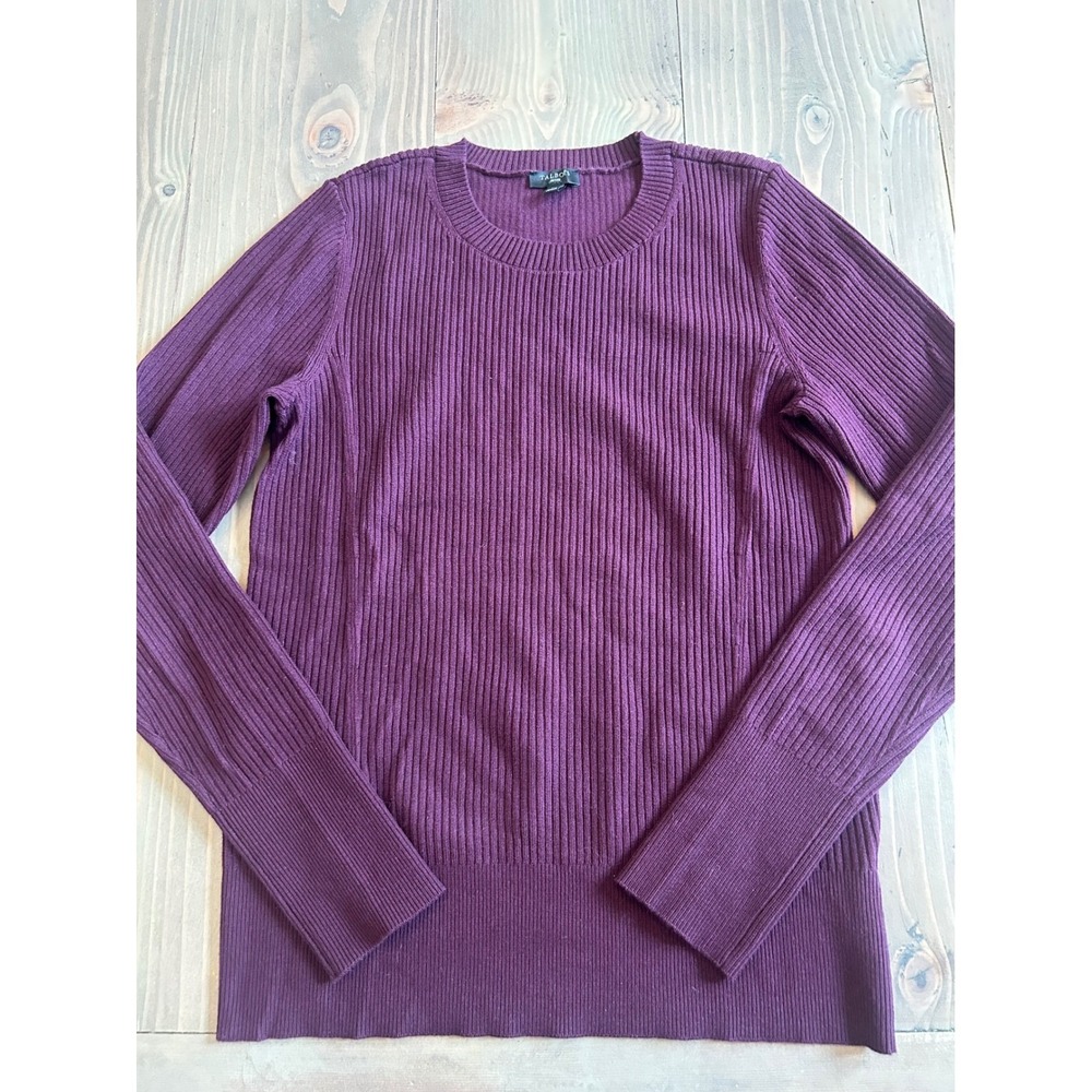 G12 Talbots Petite Ribbed Knit Sweater Plum Purple Crewneck Pullover‎ Size SP
